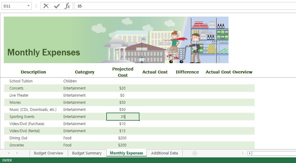 Step 4-3: Fill in projected cost column under monthly expenses