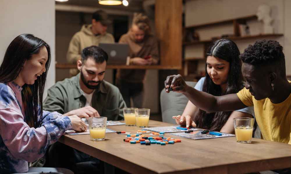 Friends playing board games.