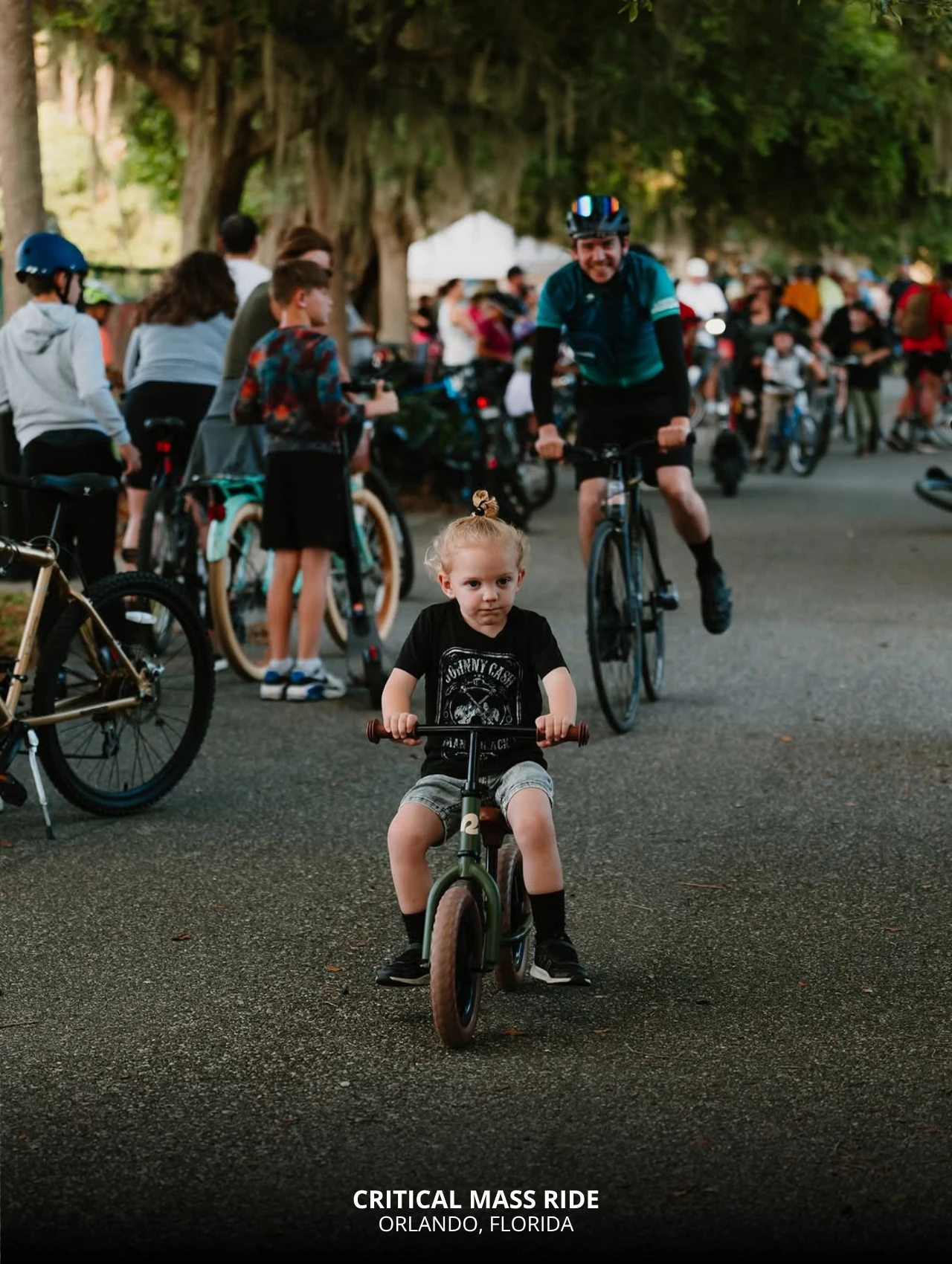 Families biking during Critical Mass Ride Orlando – free things to do in Orlando