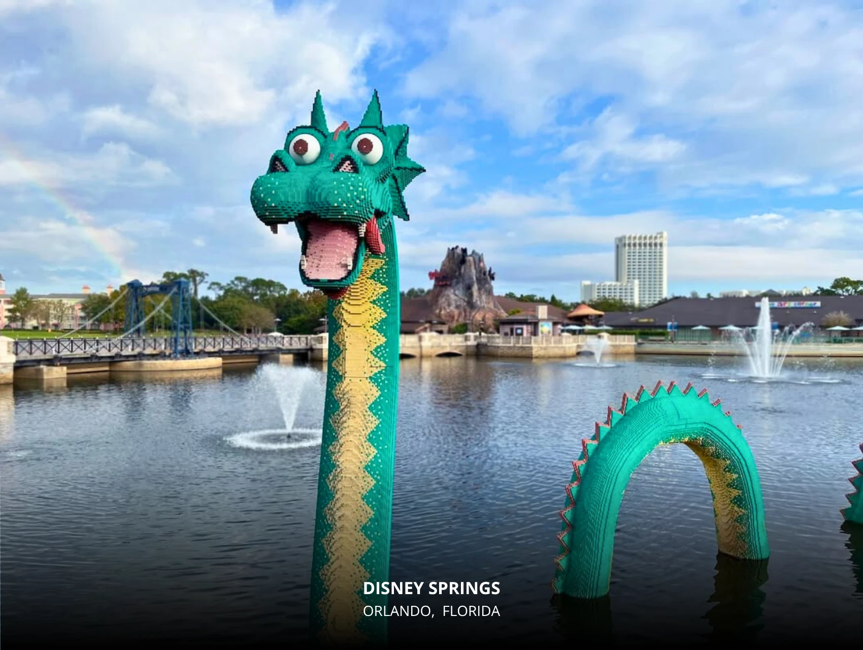 LEGO dragon sculpture at Disney Springs – free things to do in Orlando