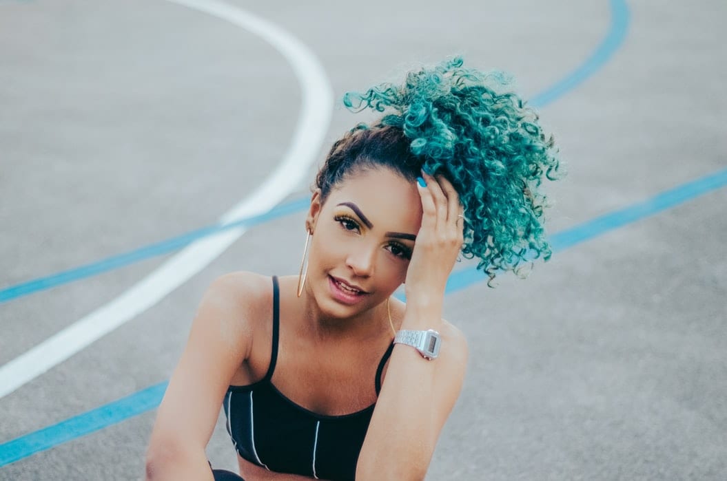 Girl with Curly Blue Hair