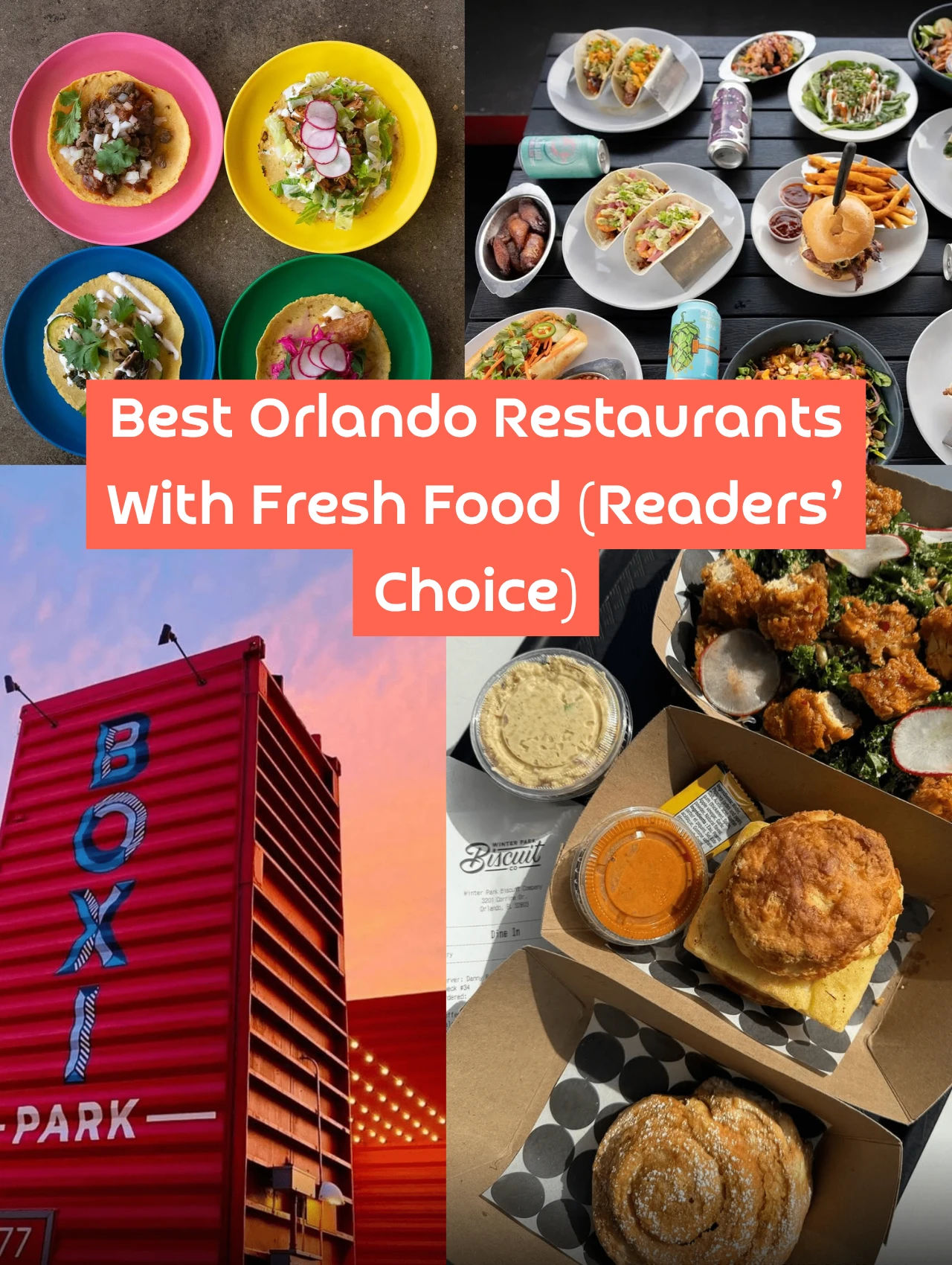 Collage of food from top dining spots in Orlando – best Orlando restaurants with fresh food (Readers’ Choice).