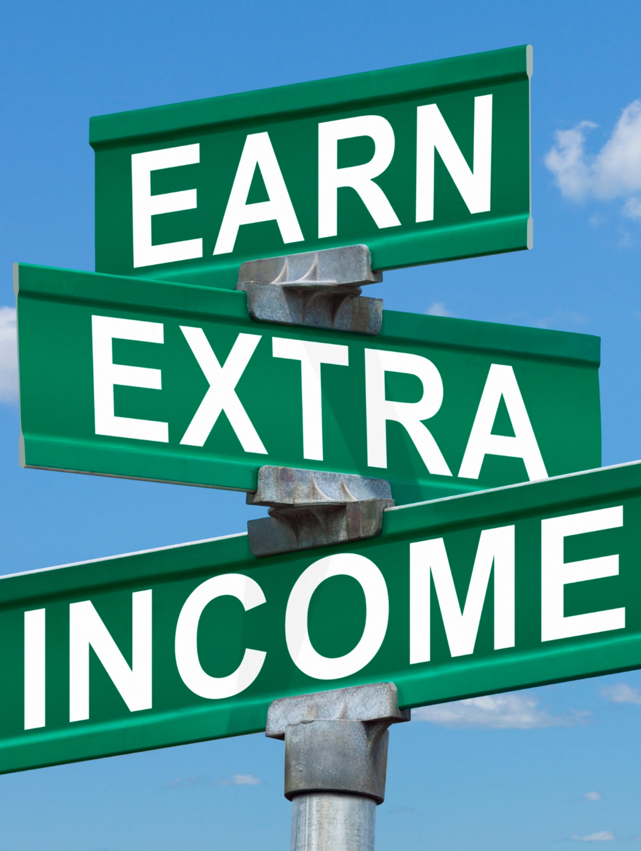 Save and earn more money new year image with road signs pointing to financial growth and income improvement