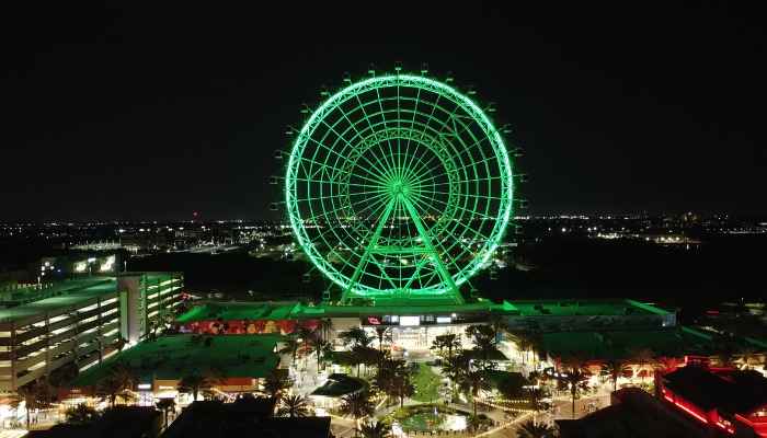 A view of the Orlando Eye at night.