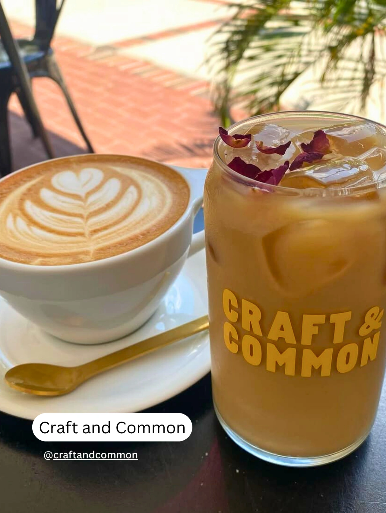 Best Coffee Shops in Orlando view featuring Craft & Common’s stylish patio with people enjoying coffee at outdoor tables under string lights.
