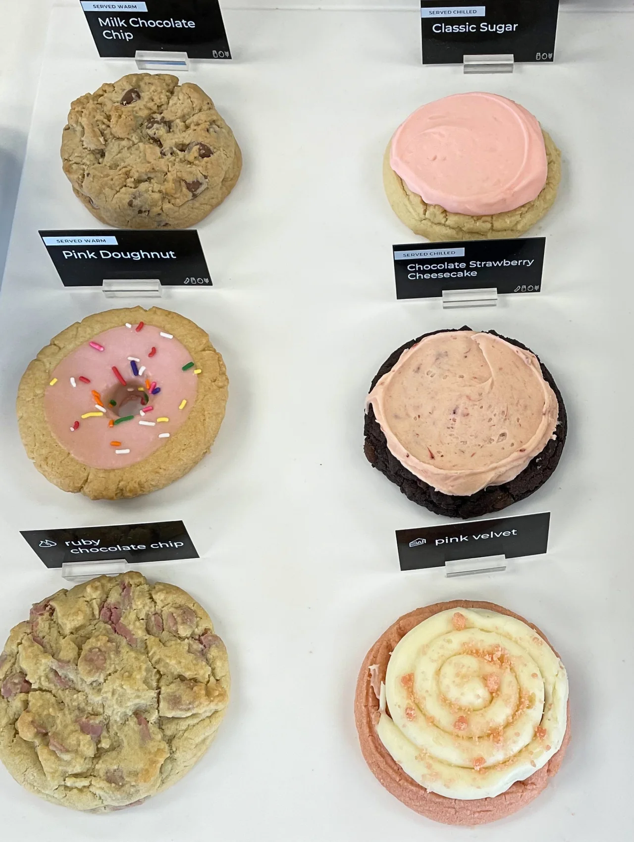 Crumbl Cookies Orlando full display of six cookies with labels