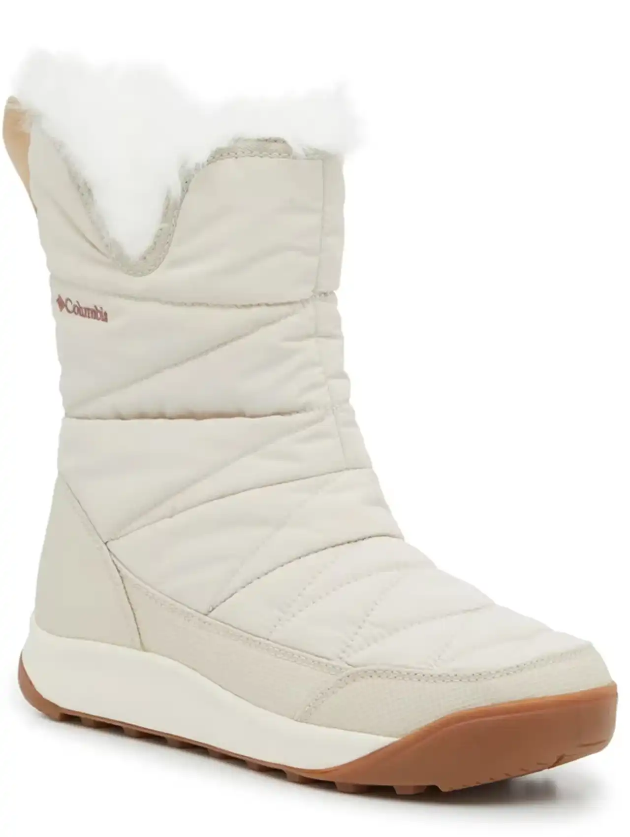 Bota acolchada blanca con forro de peluche, botas de invierno para mujer cómodas y cálidas.