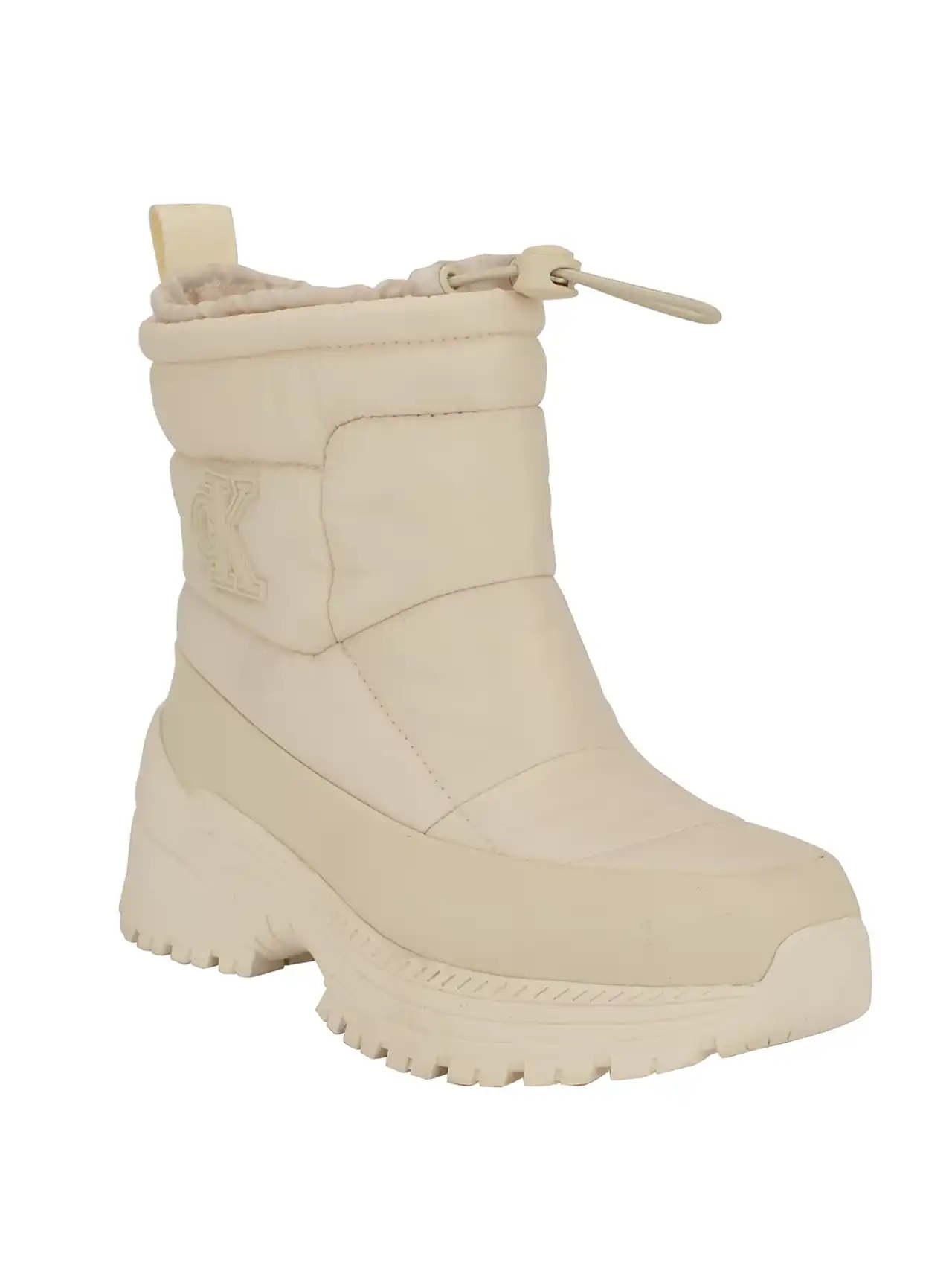 Bota de invierno beige con plataforma y cordón superior, botas de invierno para mujer modernas.