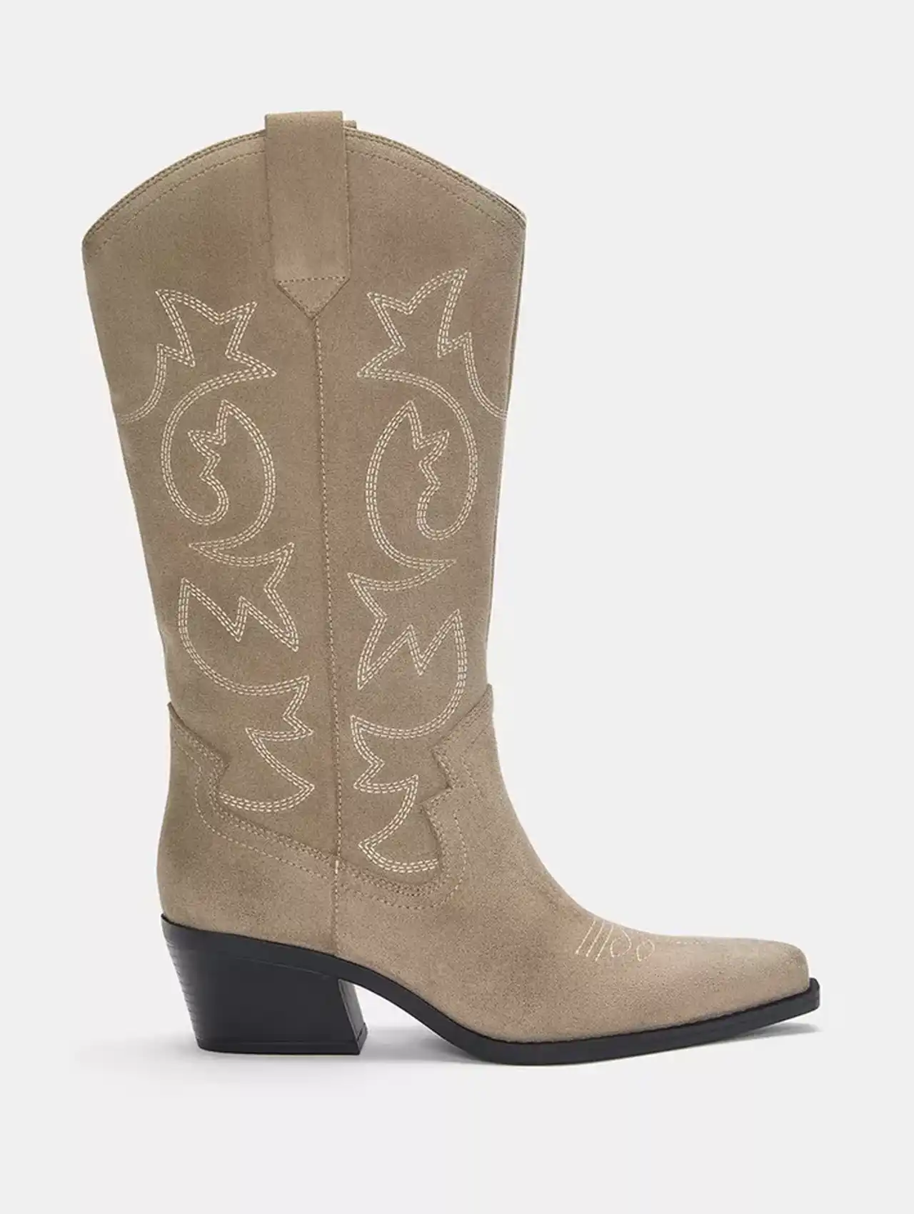 Bota cowboy beige con bordados, botas de invierno para mujer estilo vaquero.