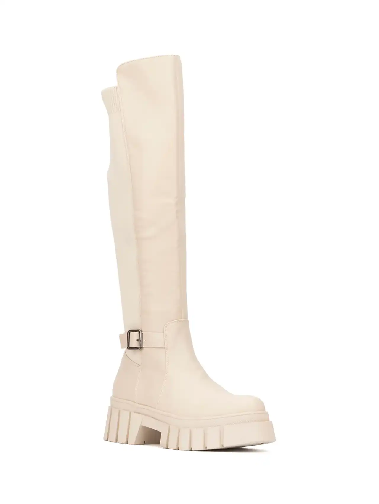 Botas de invierno para mujer altas en color beige claro con hebilla decorativa
