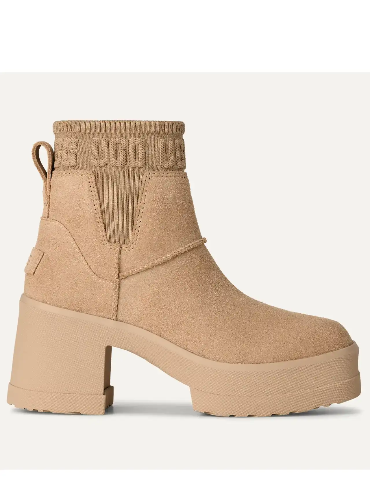 Botín camel de gamuza con tacón grueso estilo UGG, botas de invierno para mujer.
