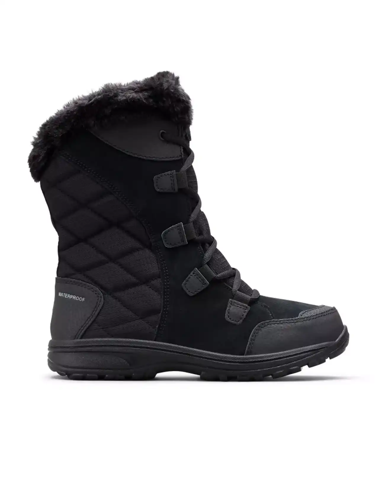 Botas de invierno para mujer negras impermeables con forro de peluche y suela antideslizante.
