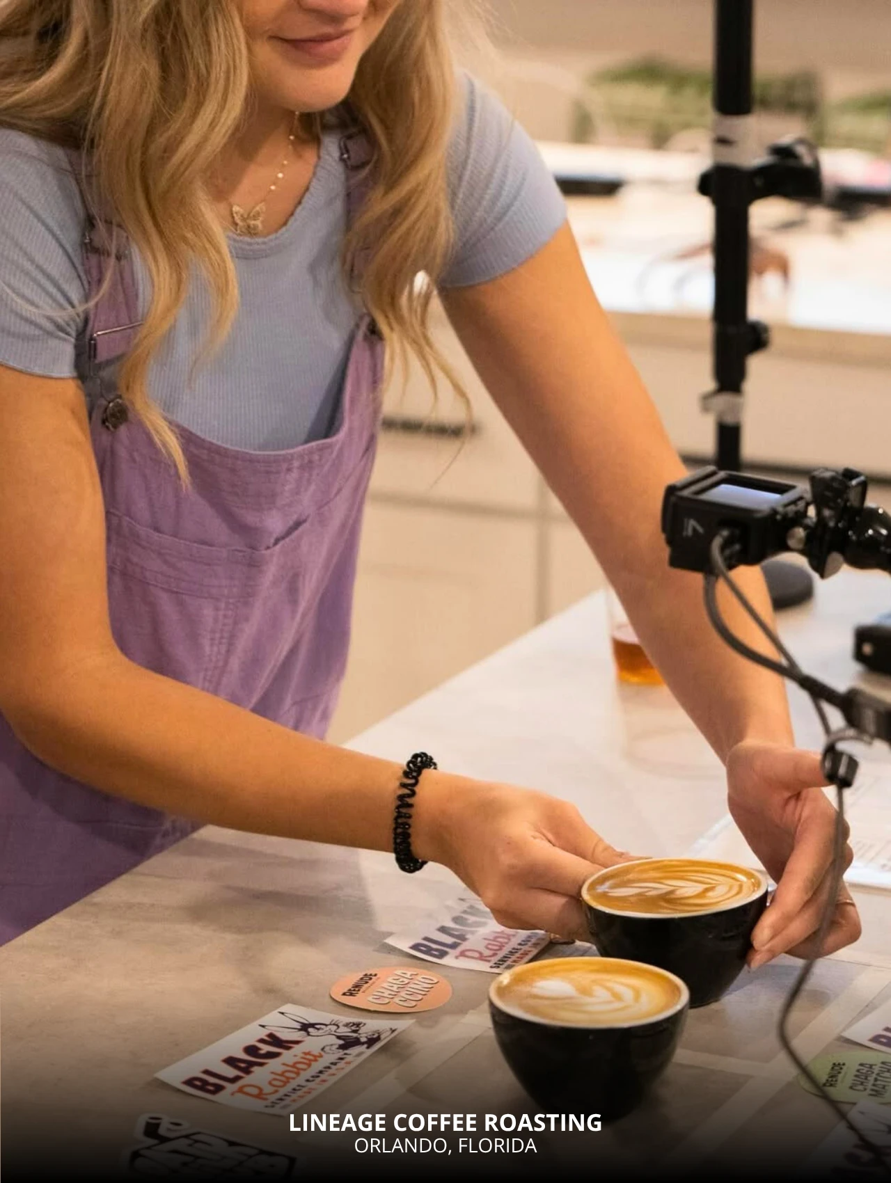 Latte Art Orlando drinks being served at Lineage Coffee Roasting
