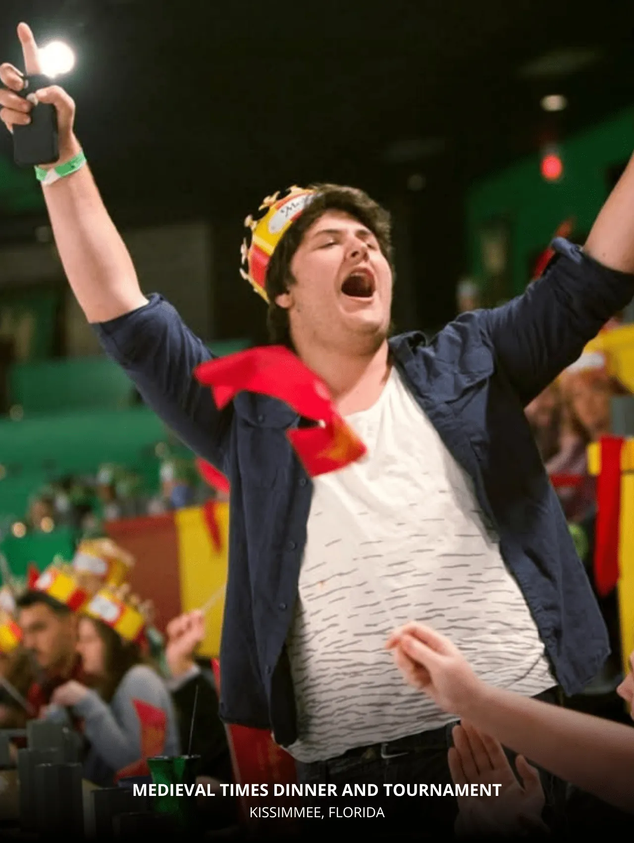 Fan cheering at Medieval Times Dinner and Tournament in Kissimmee, Florida – things to do in Orlando
