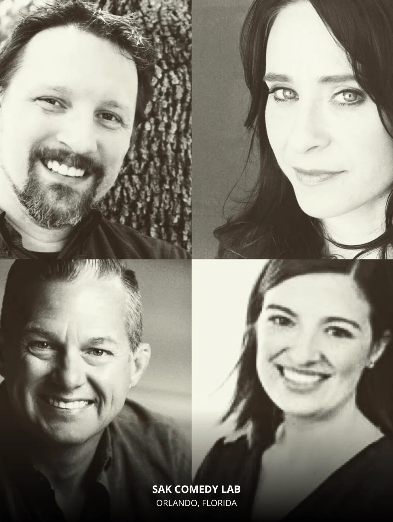 Group of comedians from Sak Comedy Lab smiling – featured in “17 Interesting and Exciting Things to Do in Orlando with Kids.”
