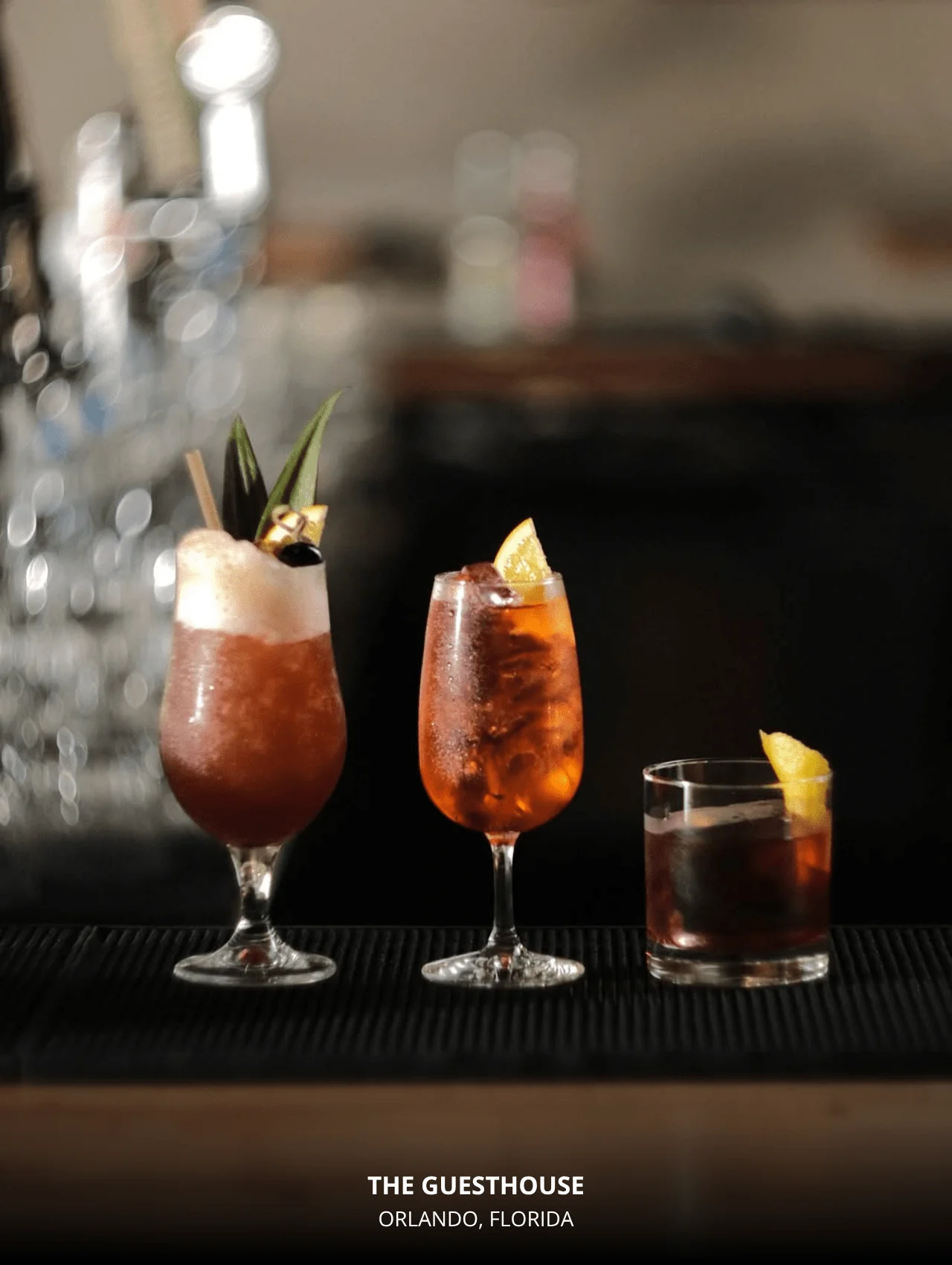 Trio of craft cocktails at The Guesthouse — featured in restaurants with great cocktails in Orlando.