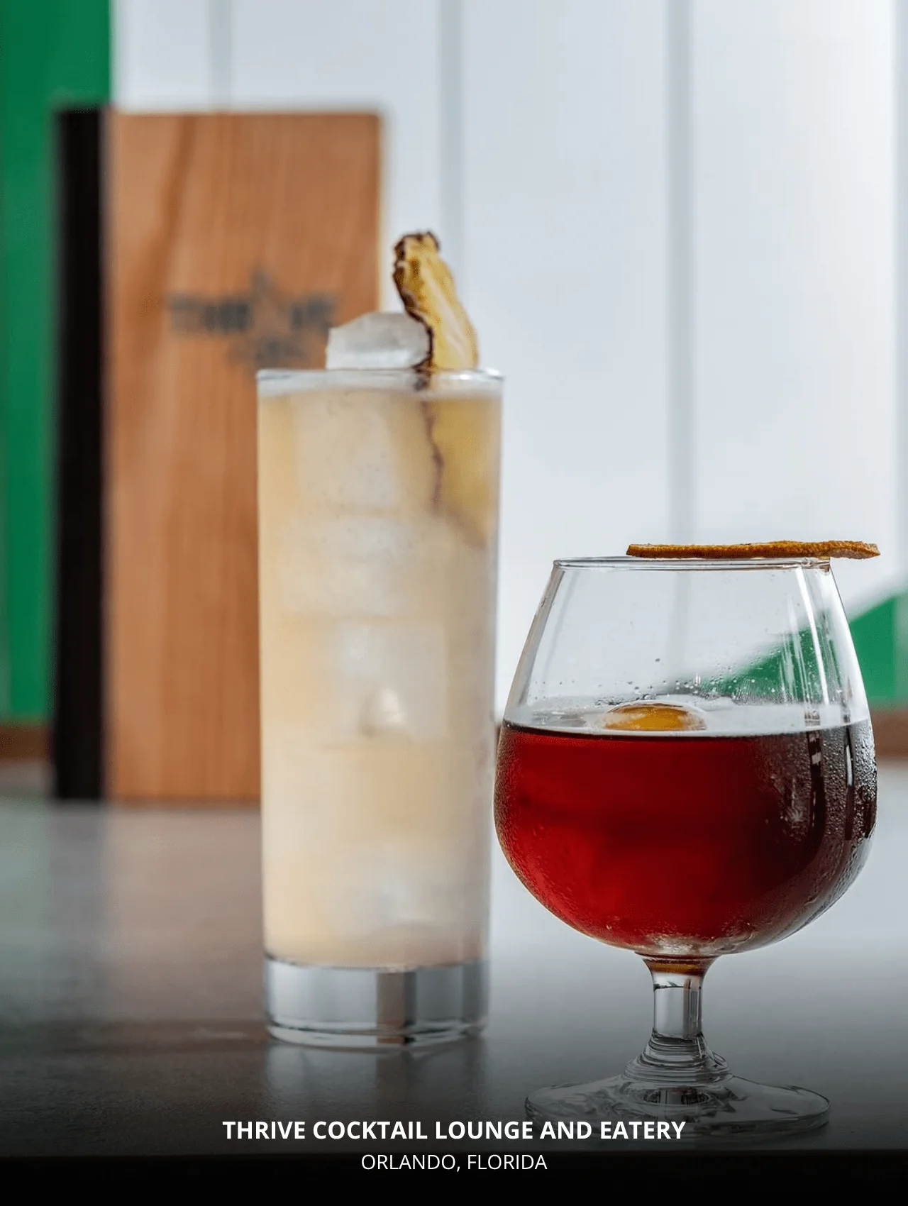 Signature cocktails served at Thrive Cocktail Lounge and Eatery in Orlando — featured in restaurants with great cocktails.