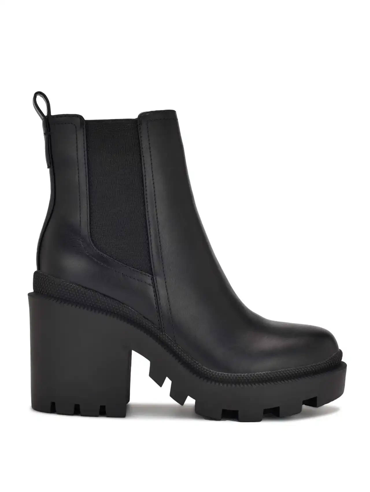 Botas de invierno para mujer negras con tacón ancho y plataforma dentada, estilo moderno y elegante.