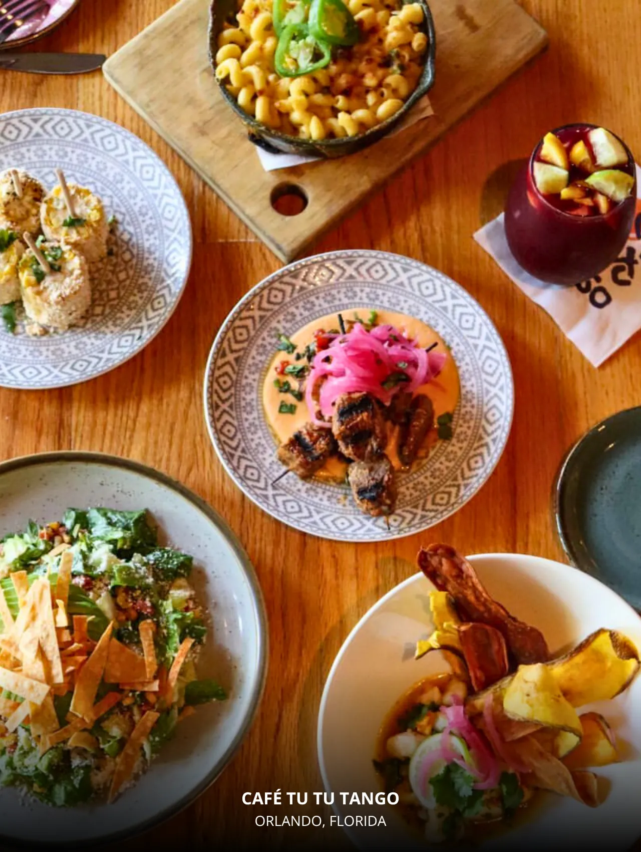 Colorful tapas spread at Café Tu Tu Tango, one of the best restaurants in Orlando.
