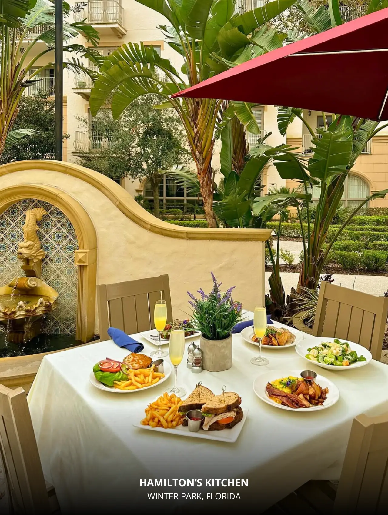 Outdoor table with dishes at Hamilton’s Kitchen, best restaurants in Orlando