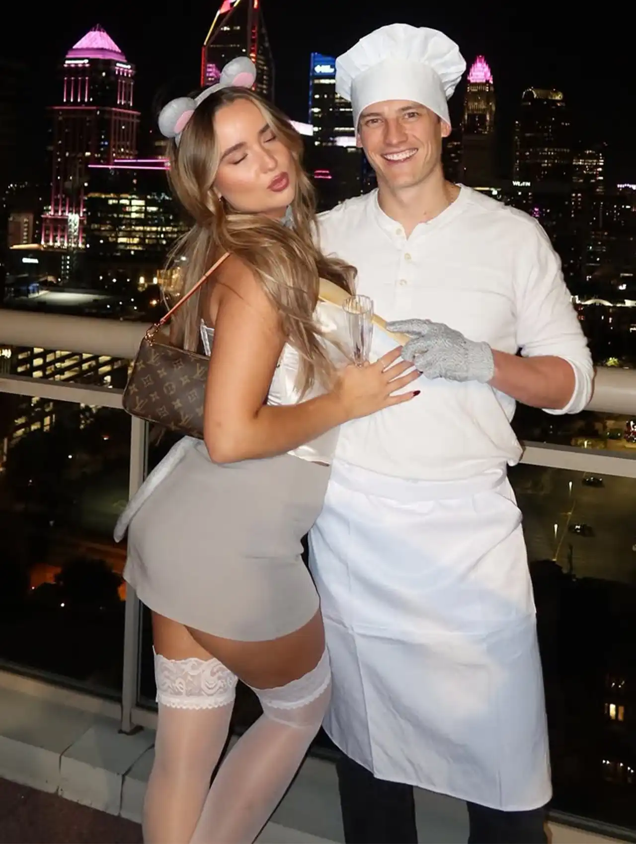 Linguini and Remy Ratatouille couple costume on a city rooftop, most popular halloween costumes