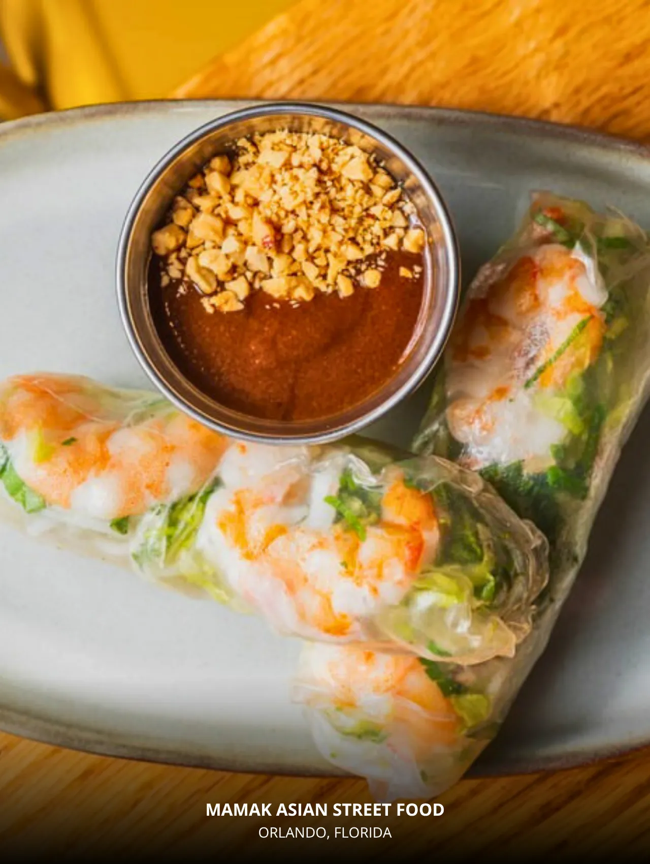 Vietnamese spring rolls and peanut sauce at Mamak – best restaurants in Orlando Asian street food.