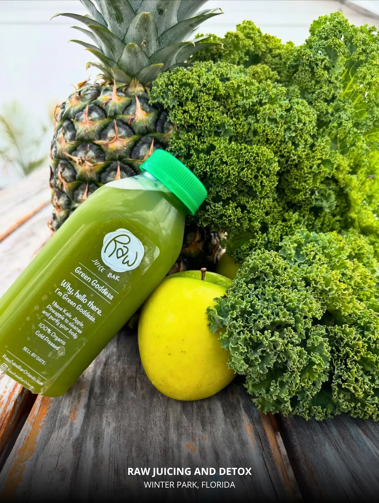 Green Goddess cold-pressed juice at Raw Juicing & Detox – best restaurants in Orlando health stop.