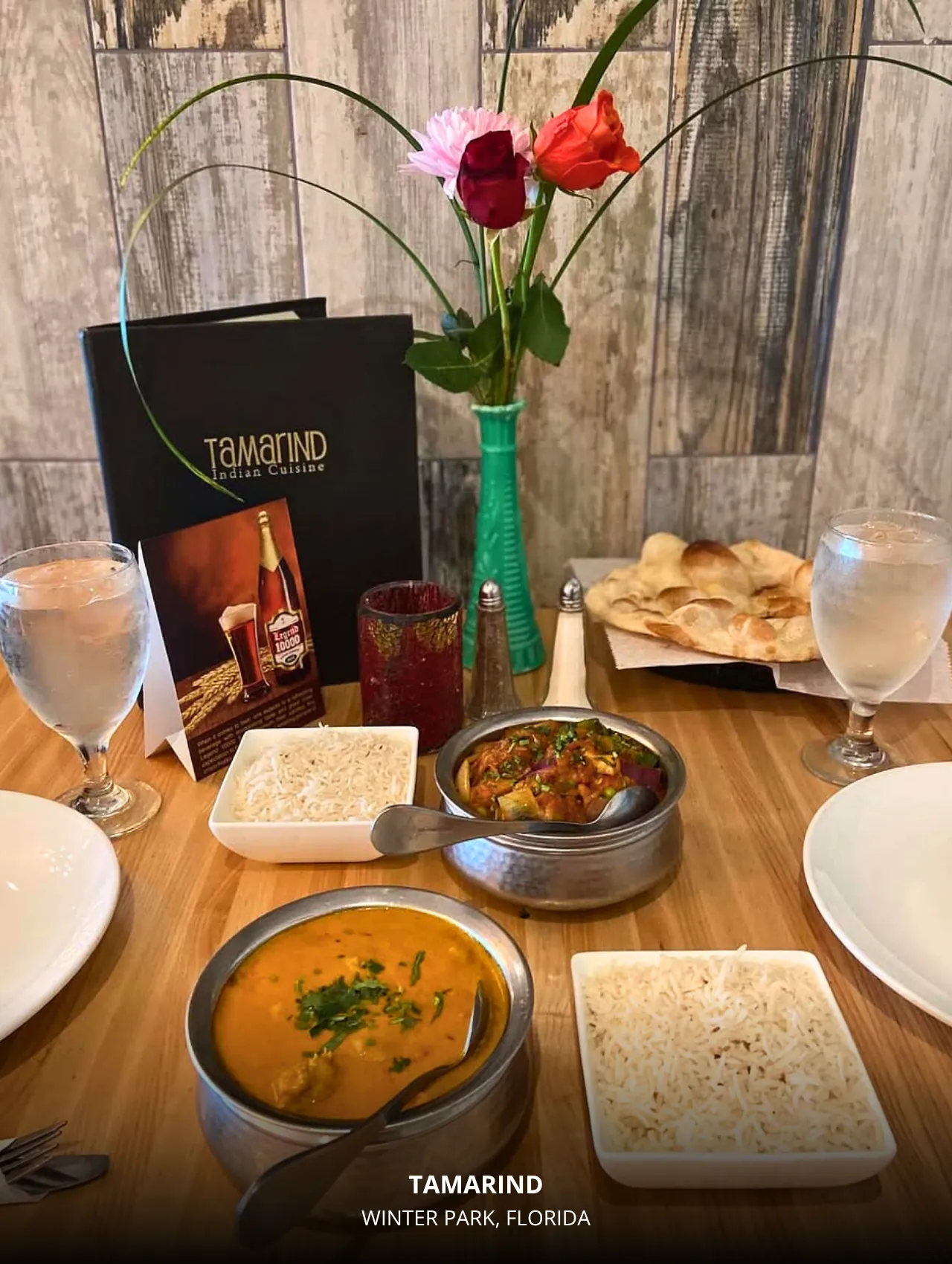Tamarind curry, rice and naan – best restaurants in Orlando for Indian comfort food.
