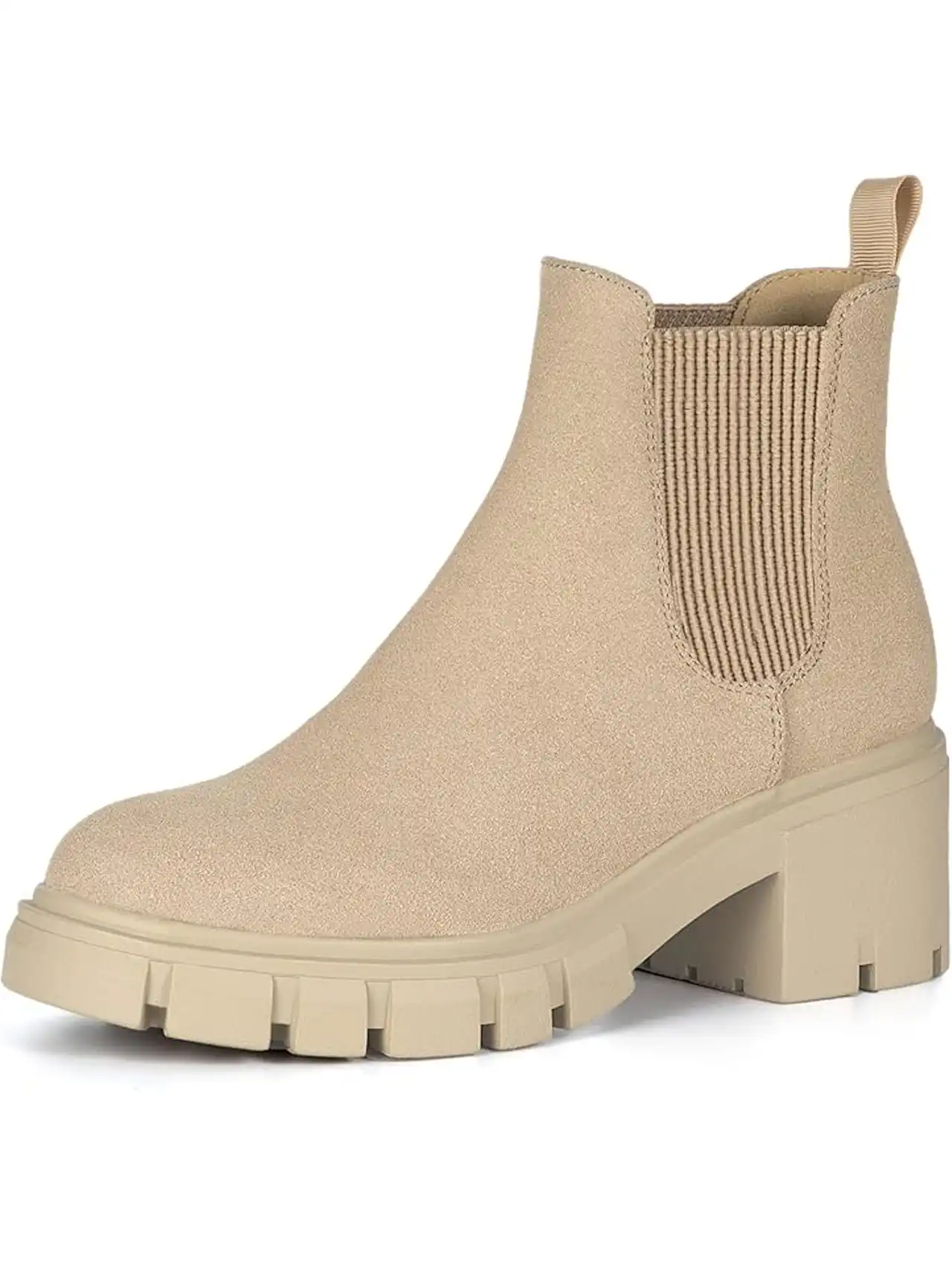Chunky beige Chelsea boots with thick sole, fall clothing for women