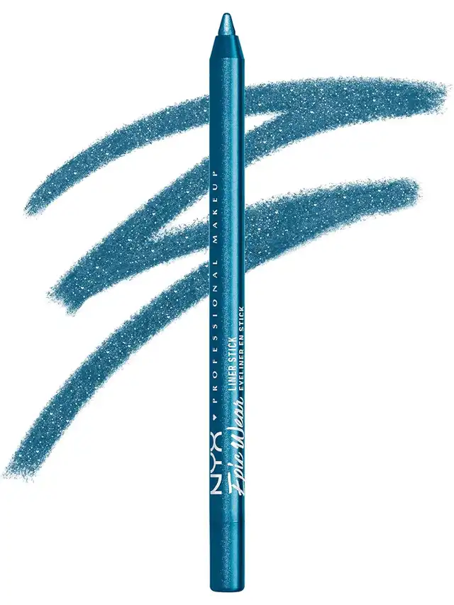 a blue eyeliner pencil with glitter