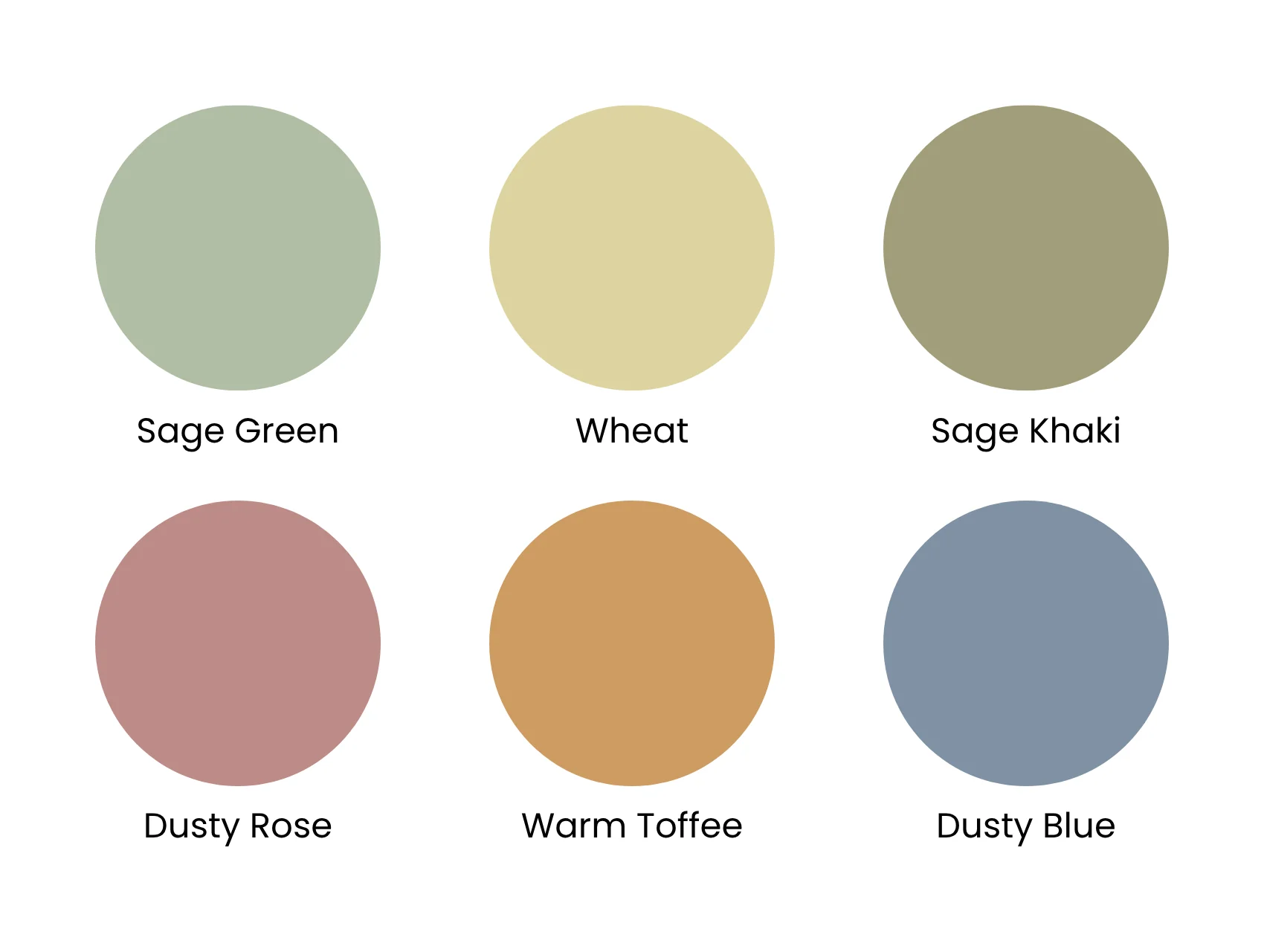 Six lighter shades of the Soft Autumn Color Palette shown as labeled circles, from sage green and wheat to dusty blue