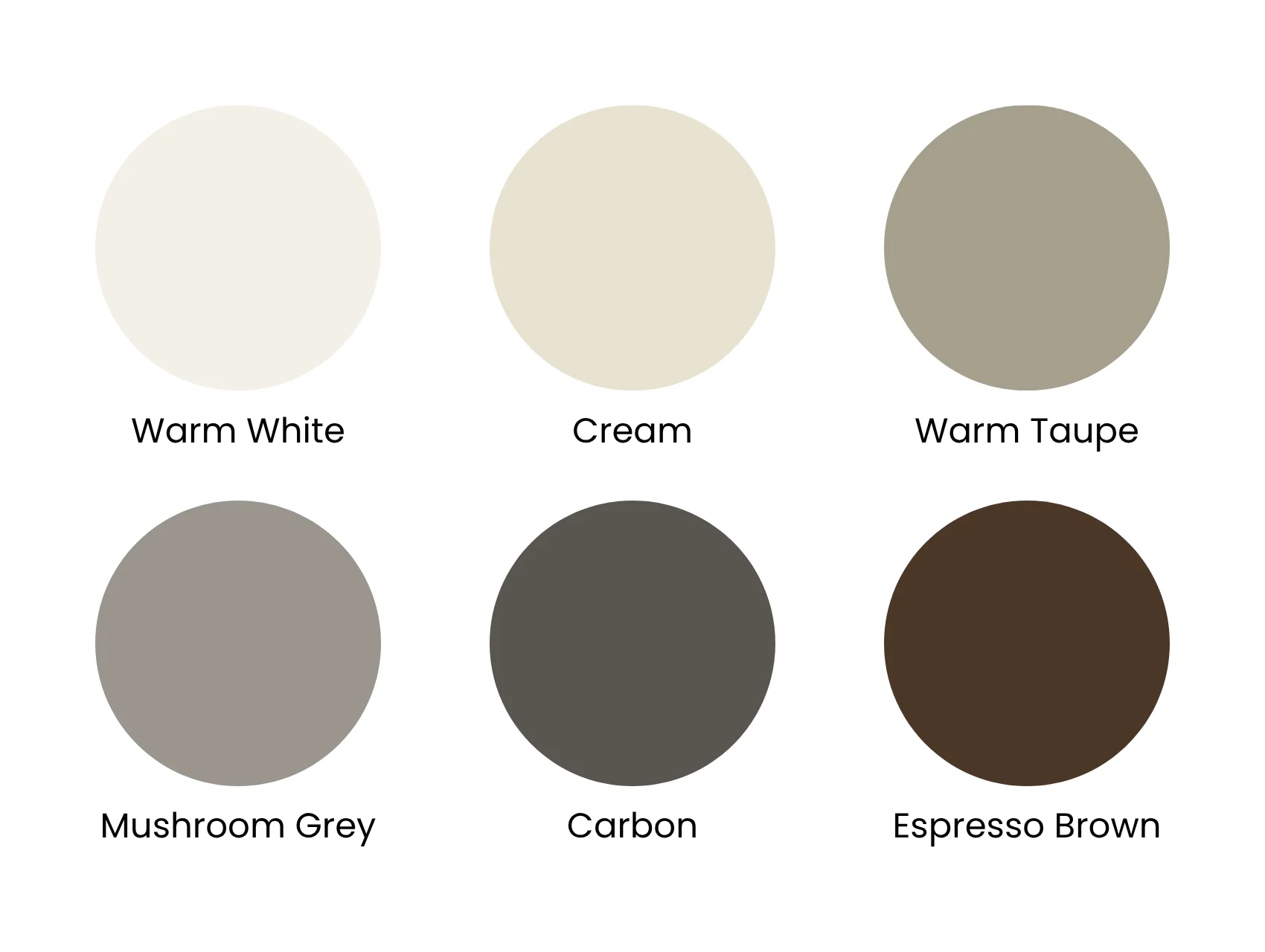 Neutral tones of the Soft Autumn Color Palette as circles, running from warm white and cream to carbon and espresso brown