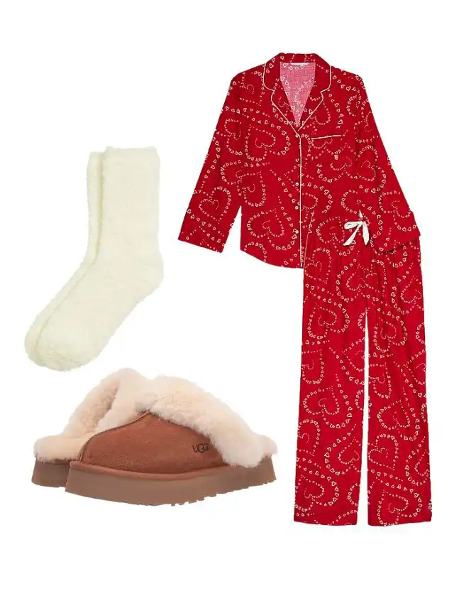 a red pajamas and white socks