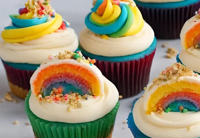 Gold-Filled Rainbow Cupcakes