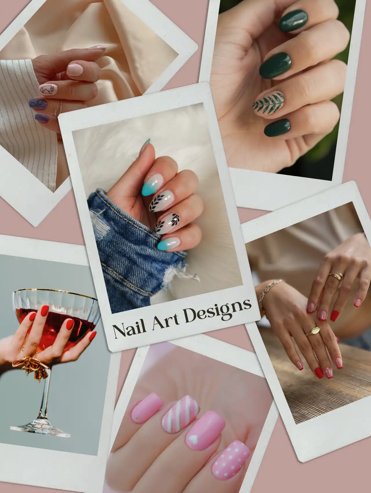 Collage of various nail styles including green, pink, and abstract designs, nail art design 2025.