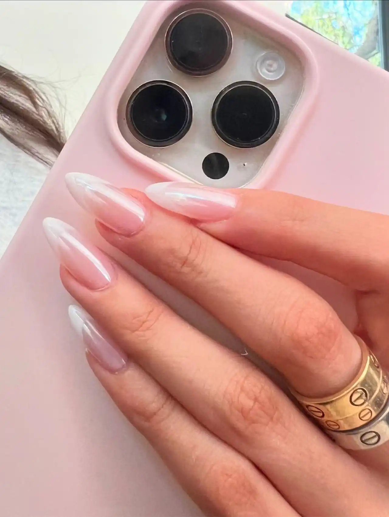 Madison Beer with chrome French tip celebrity nails and nude base