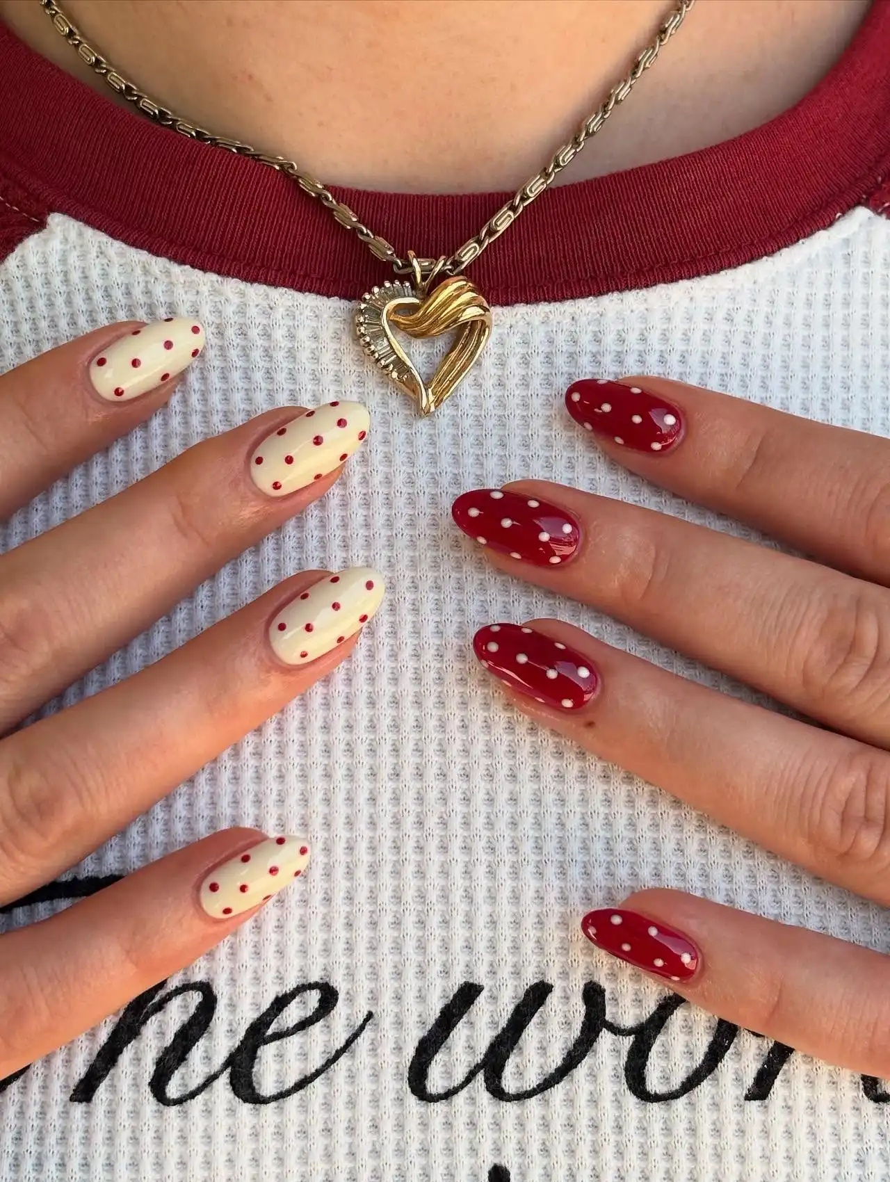 Red and cream polka dot nails – summer nail designs
