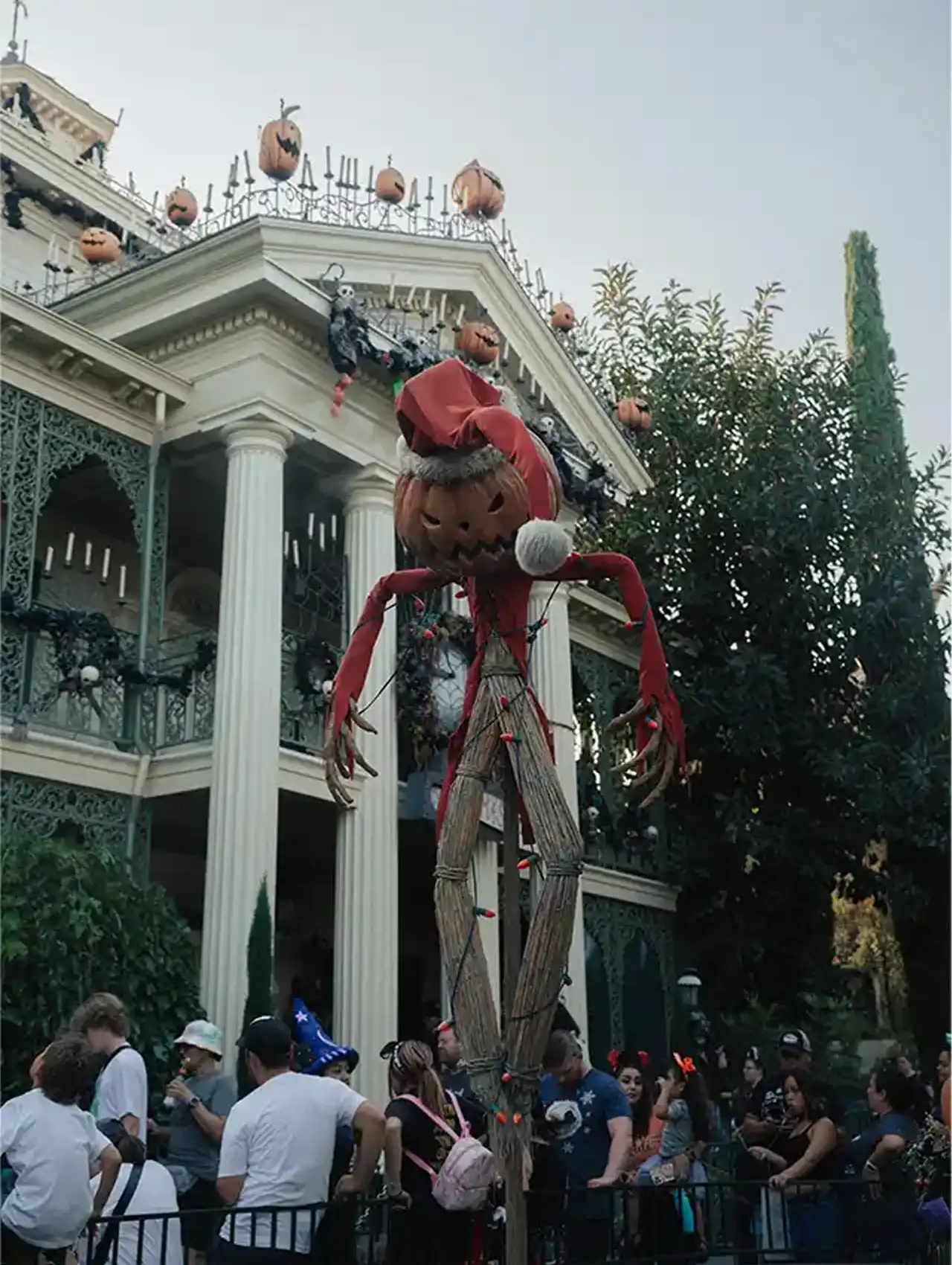 Jack Skellington and pumpkin decorations at Disney’s Haunted Mansion during Halloween.