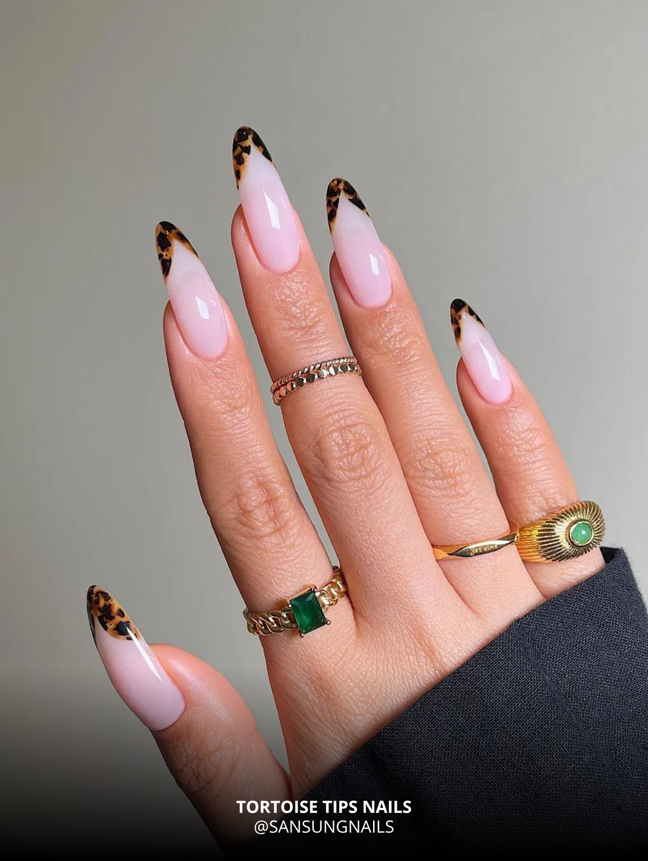 Tortoise Tips fall nail art featuring almond-shaped nails with brown tips