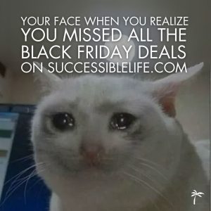 Black Friday Meme 2024 Your face when you realize you missed all the black friday deals on successiblelife.com sad cat meme