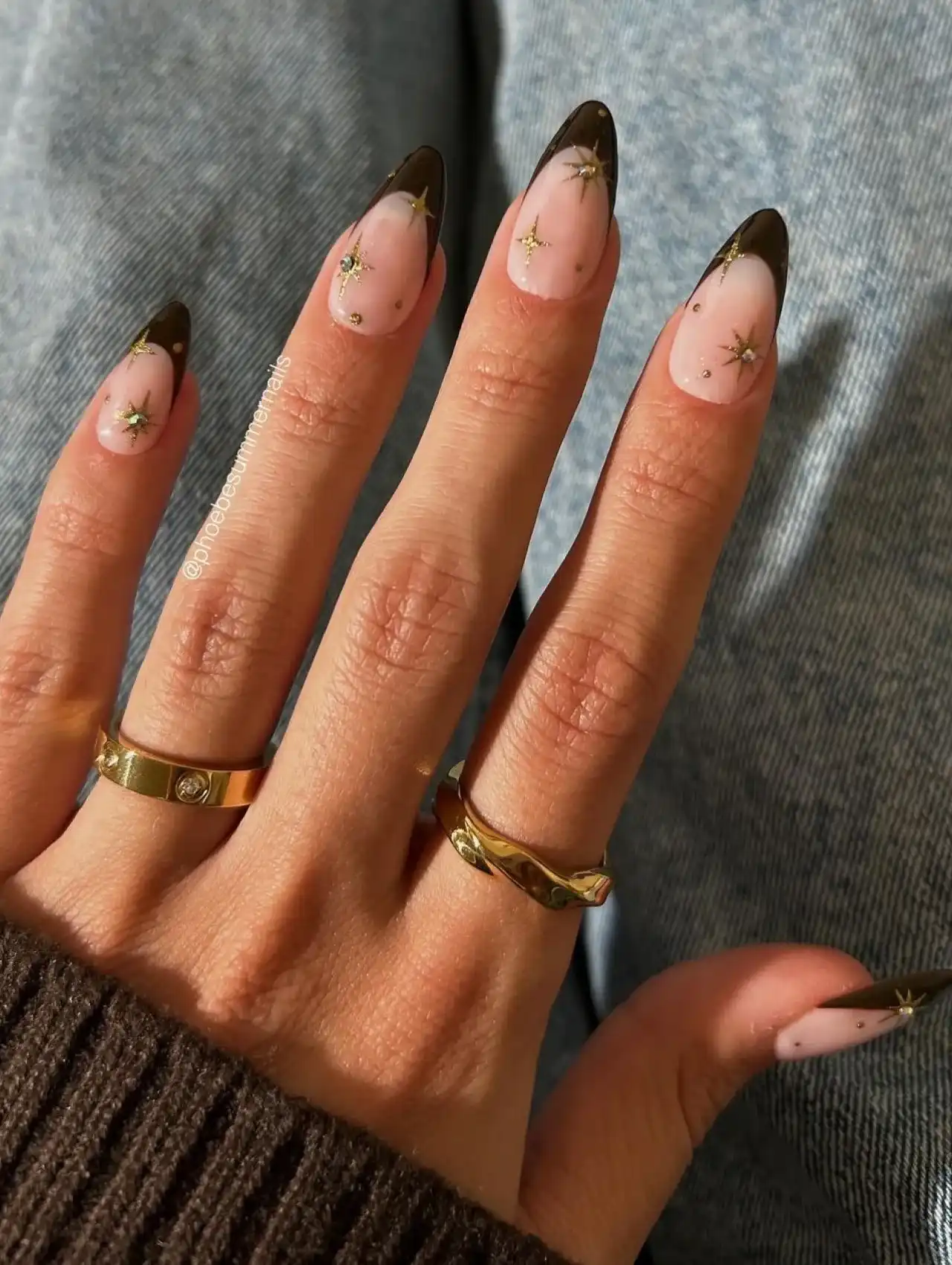 Thanksgiving nails in French tip style with celestial moon and star art