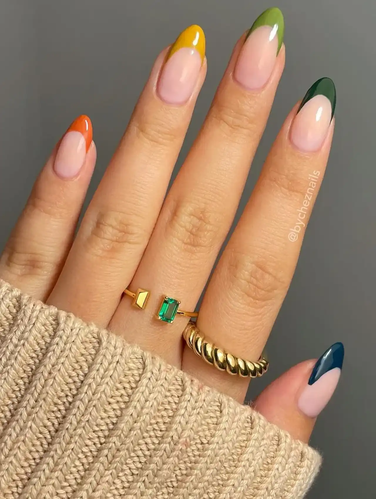 Earth tones november nail design with multicolor French tips