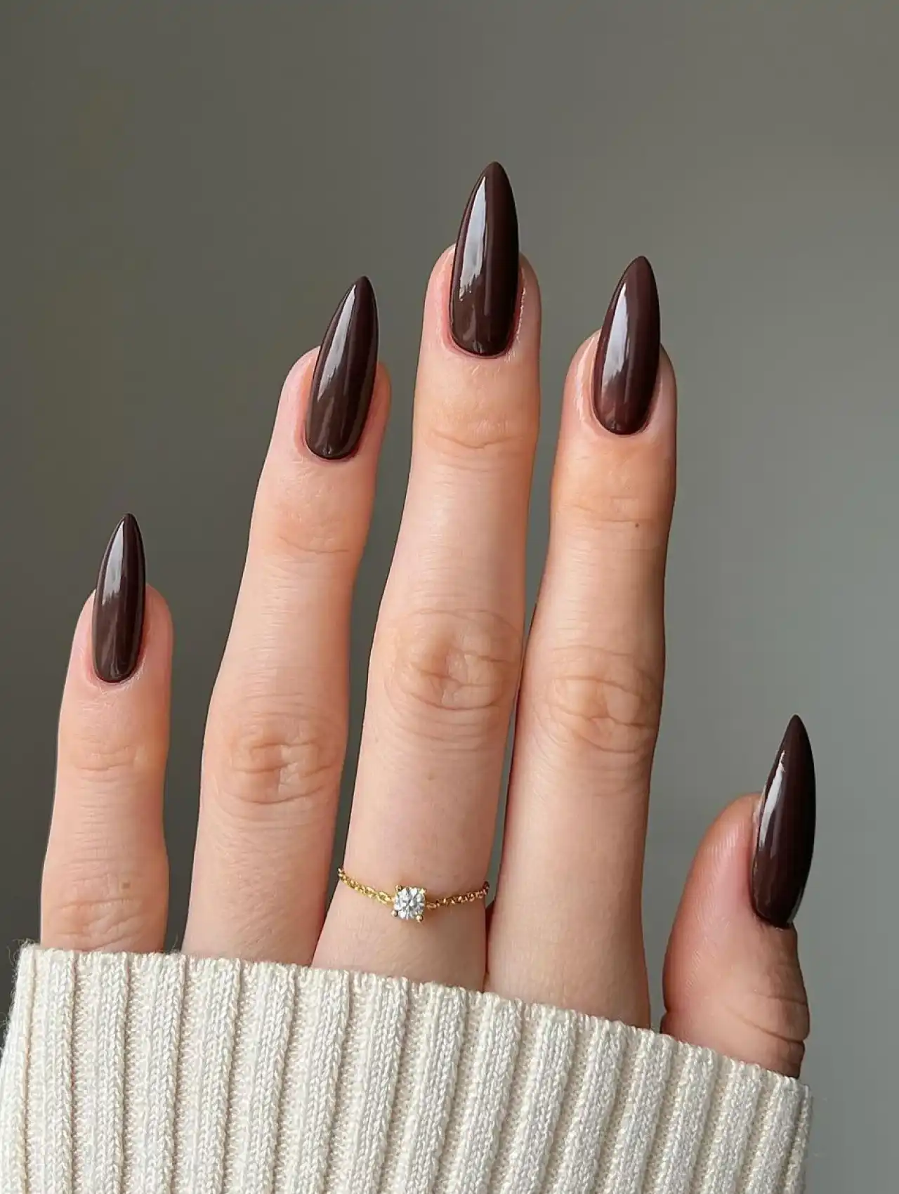 Espresso brown Thanksgiving nails with glossy deep coffee shade