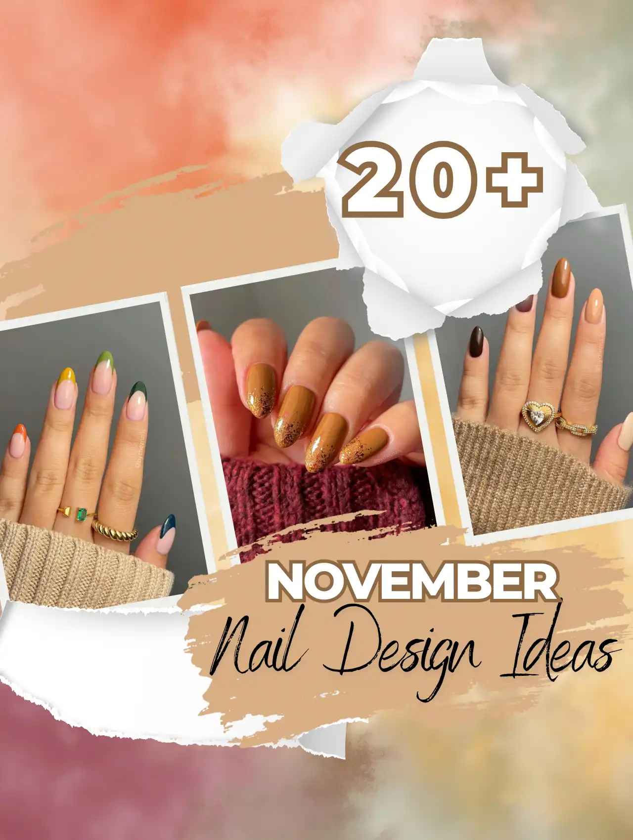Collage of hottest november nail design ideas in earthy tones