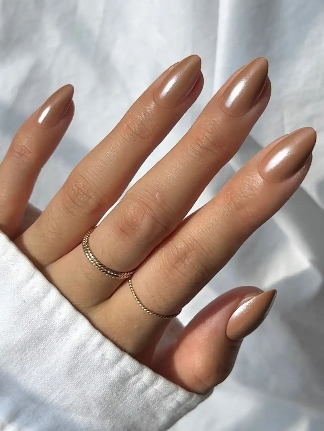 Maple glaze Thanksgiving nails in amber and gold tones