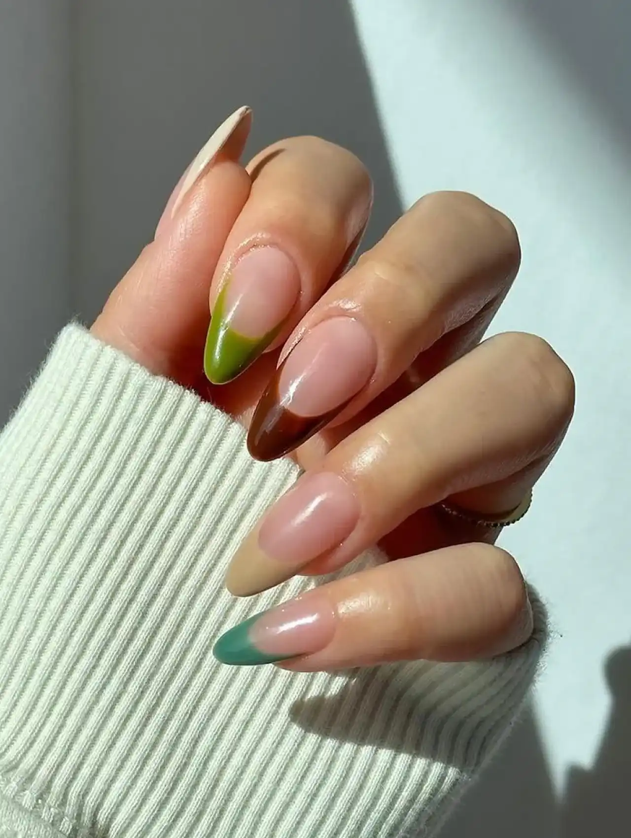 Seasonal Skittle French manicure in autumn colors