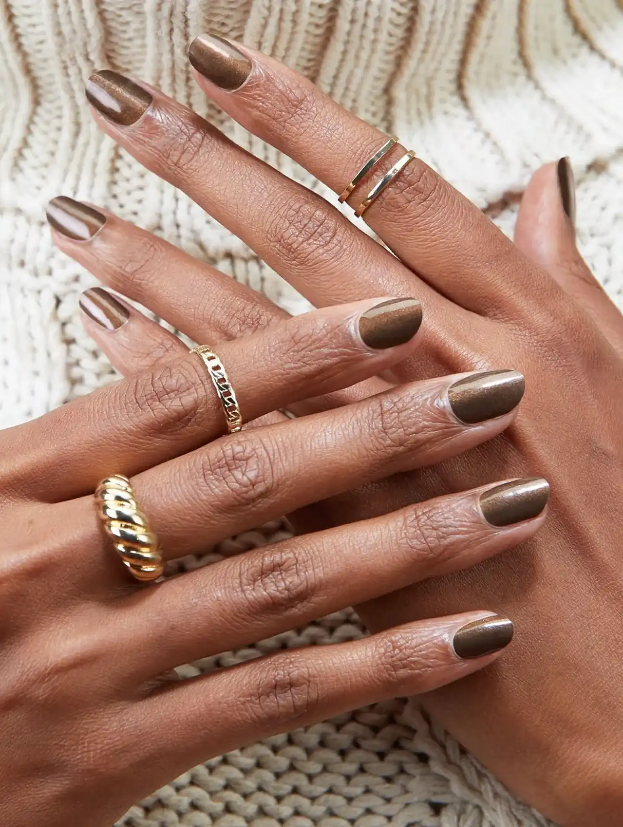 Thanksgiving nails in shimmery espresso brown glaze