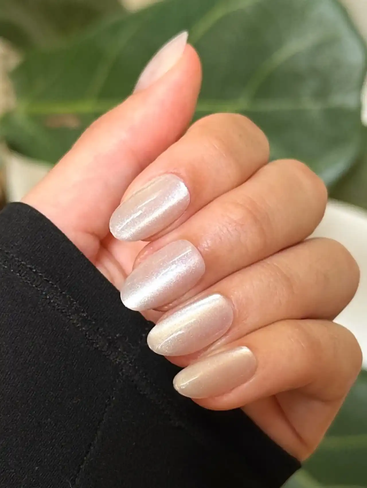 Thanksgiving nails with a shimmery velvet finish in warm autumn shades