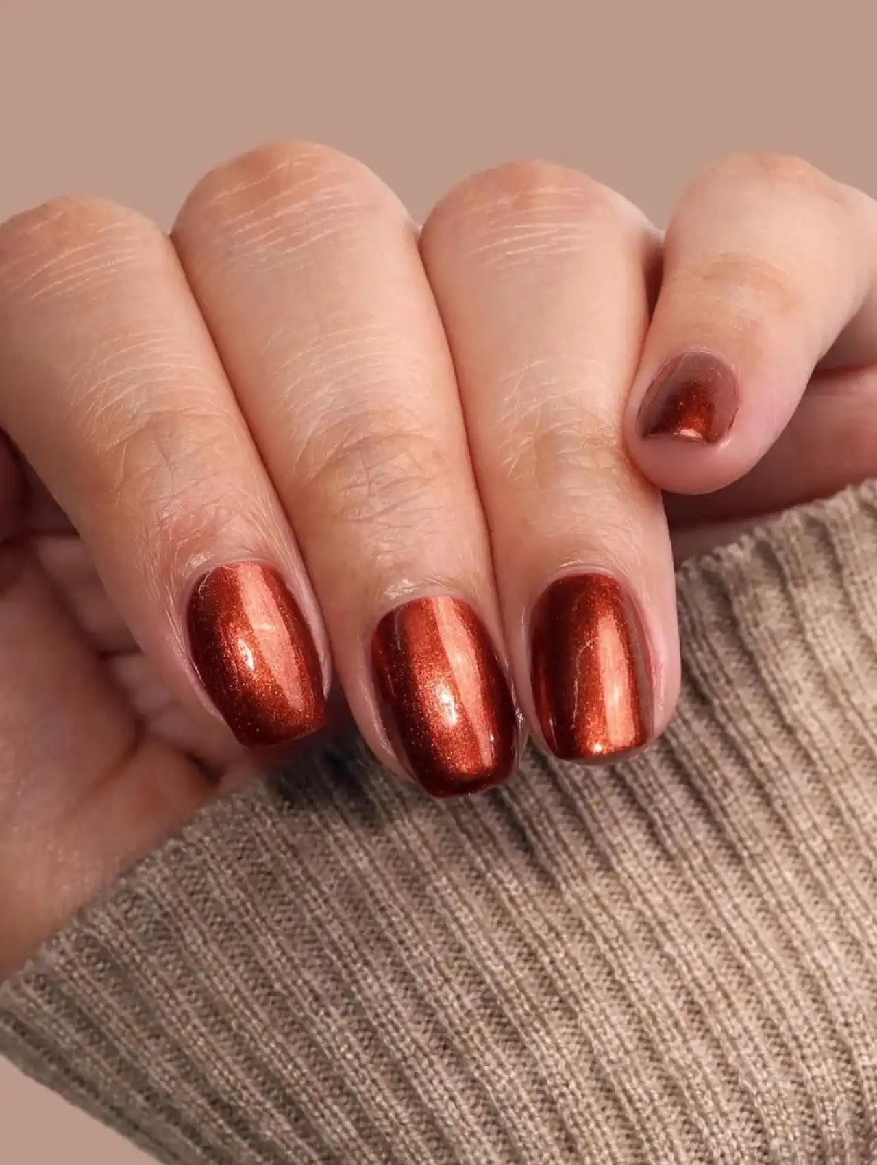 Thanksgiving nails in short copper orange with glossy finish