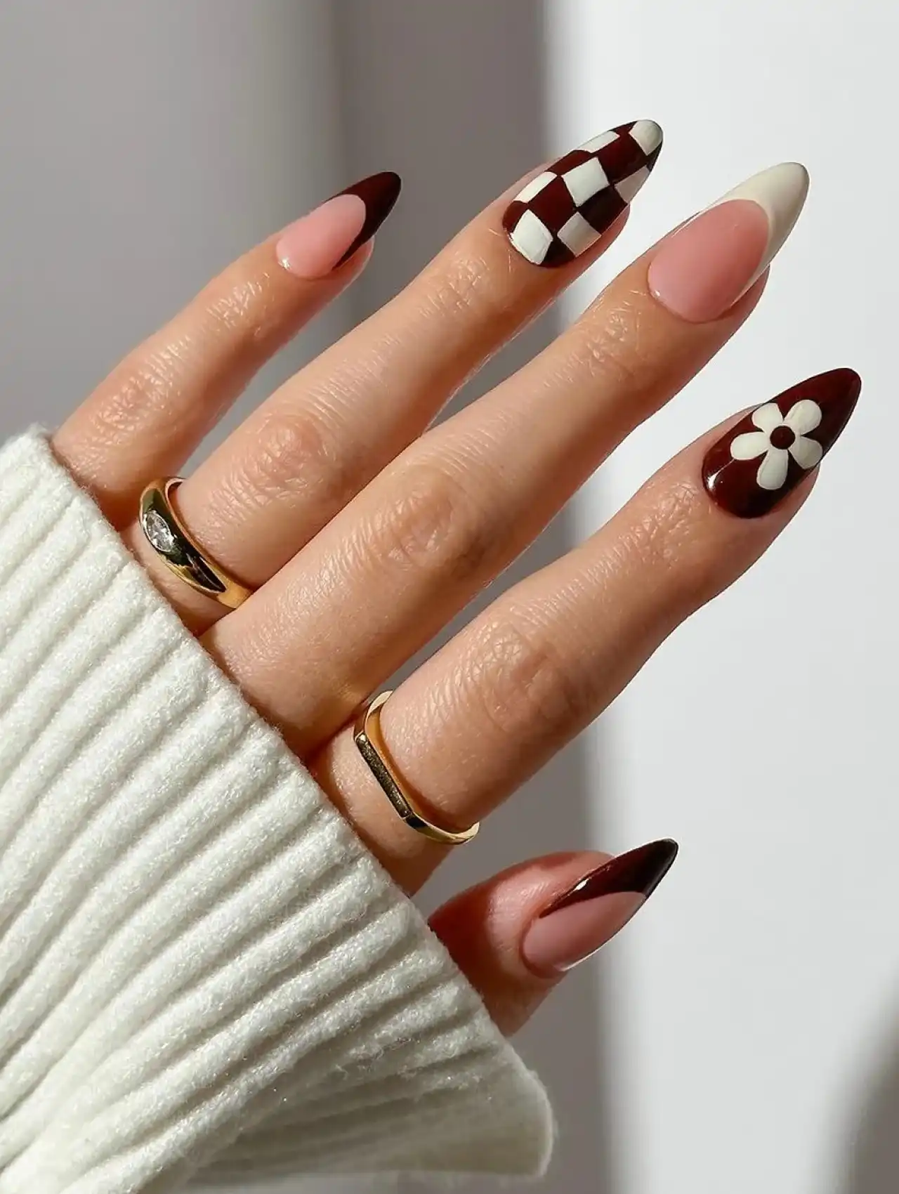 Trendy mismatched Thanksgiving nails with various autumn designs